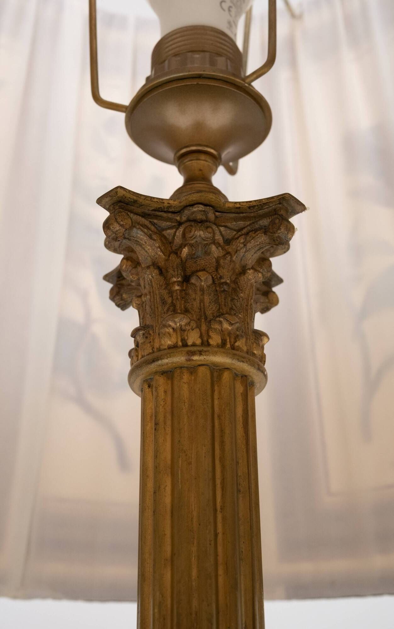 Stunning Tall chunky Bronze Corinthian Column Table Lamp with Bird Shade