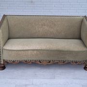 Canapé courbé danois des années 1950, mobilier en velours, bois de chêne.