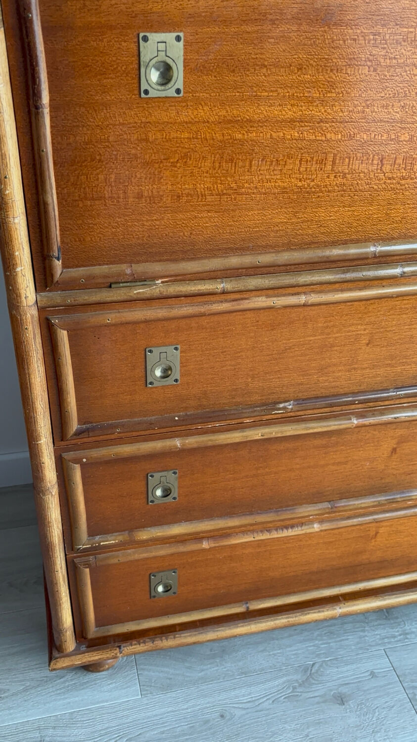 1970s wooden and bamboo bar cabinet
