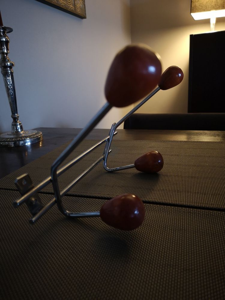 Coat rack/wall hook chrome and wood - 1960s/1970s