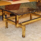 Black stone coffee table foot brass 70s