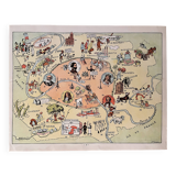 Old poster illustrated map of Paris 1939 - JP Pinchon