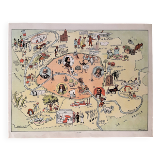 Old poster illustrated map of Paris 1939 - JP Pinchon