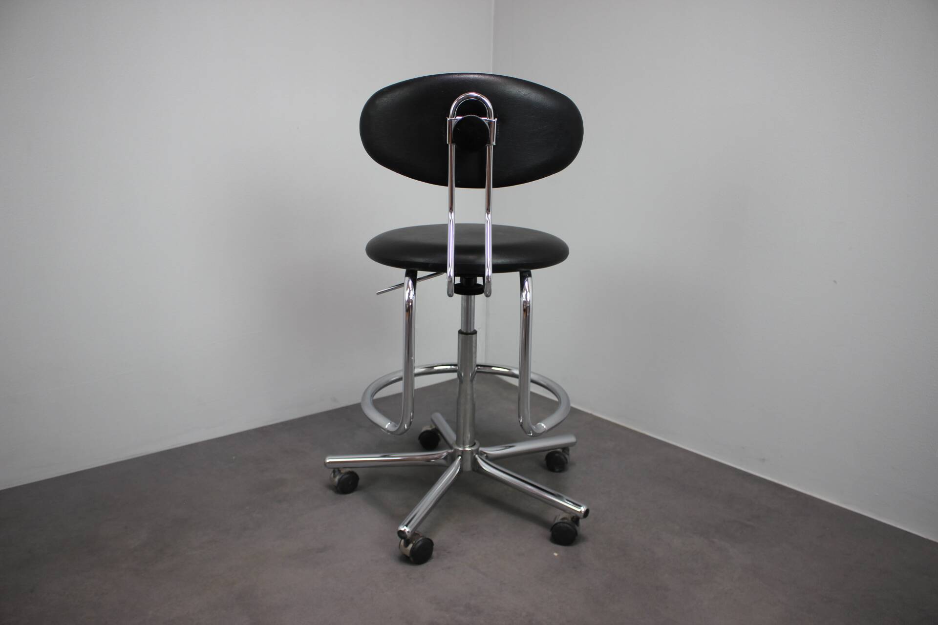 Adjustable chrome office chair on wheels, Czechoslovakia, 1980s