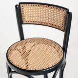 Set of 4 vintage high stools. Beech wood and cane. France, 90s