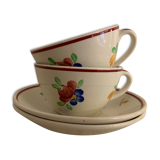 2 cups and 2 sub cups old earthenware Gien model Mireille