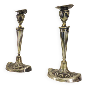 Pair of English Edwardian silver-plated candlesticks
