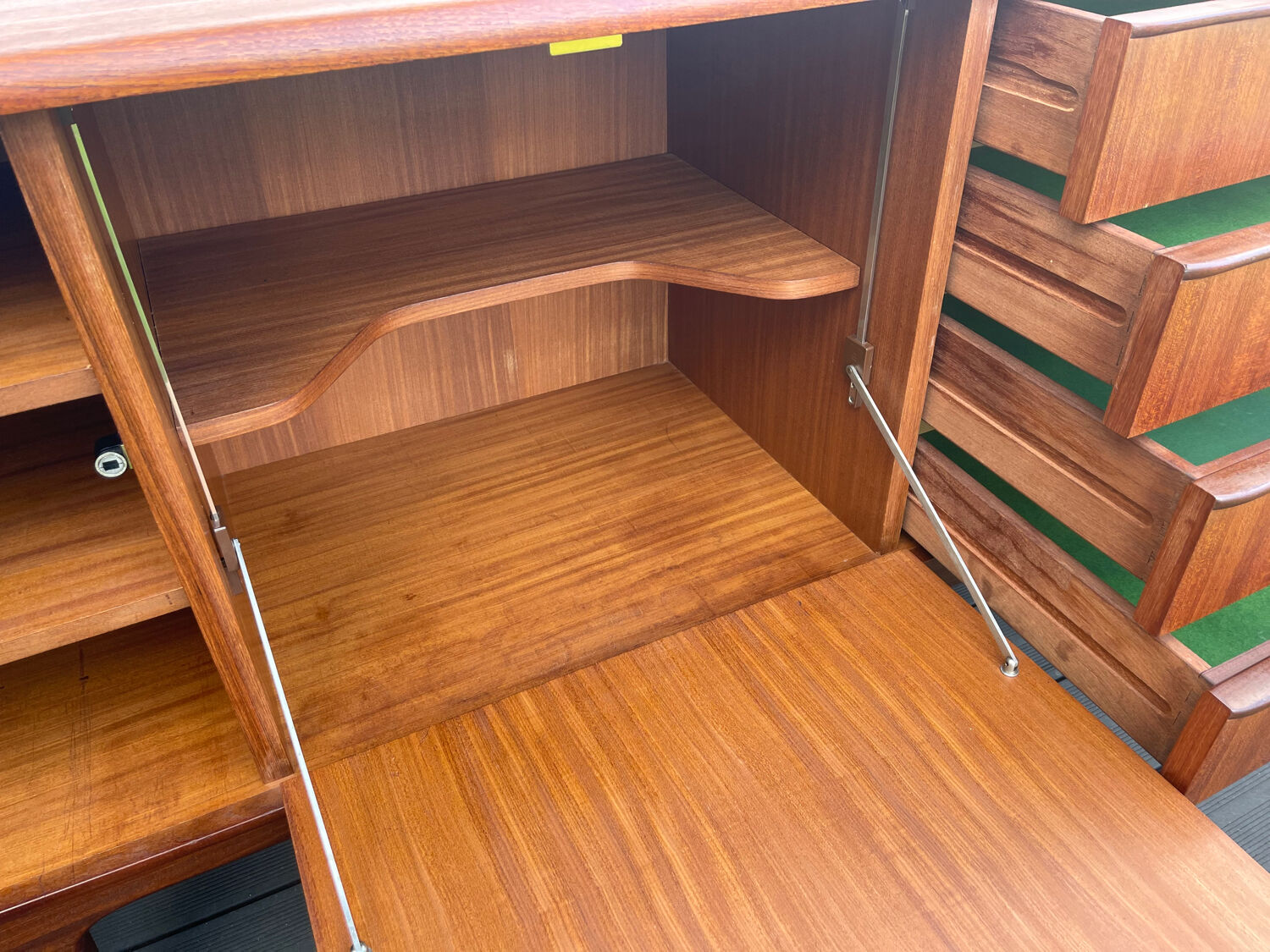 Low teak buffet enfilade, vintage Scandinavian style.