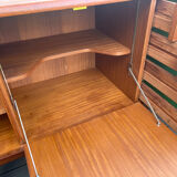 Low teak buffet enfilade, vintage Scandinavian style.