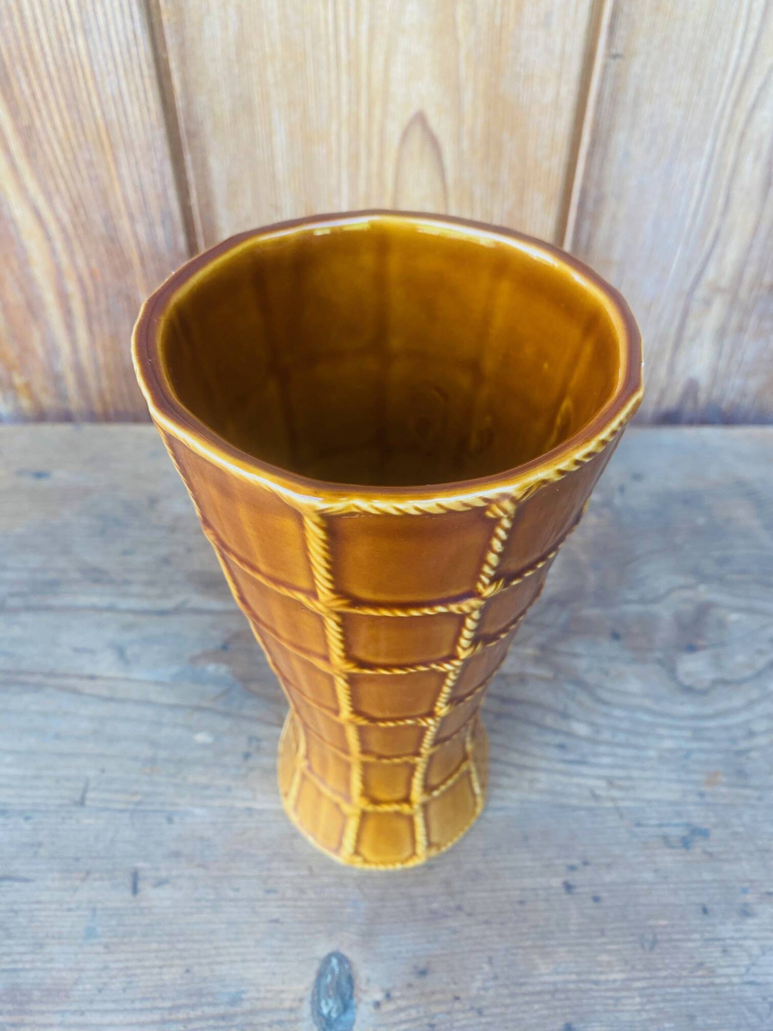 Enamelled barbotine vase St Clement