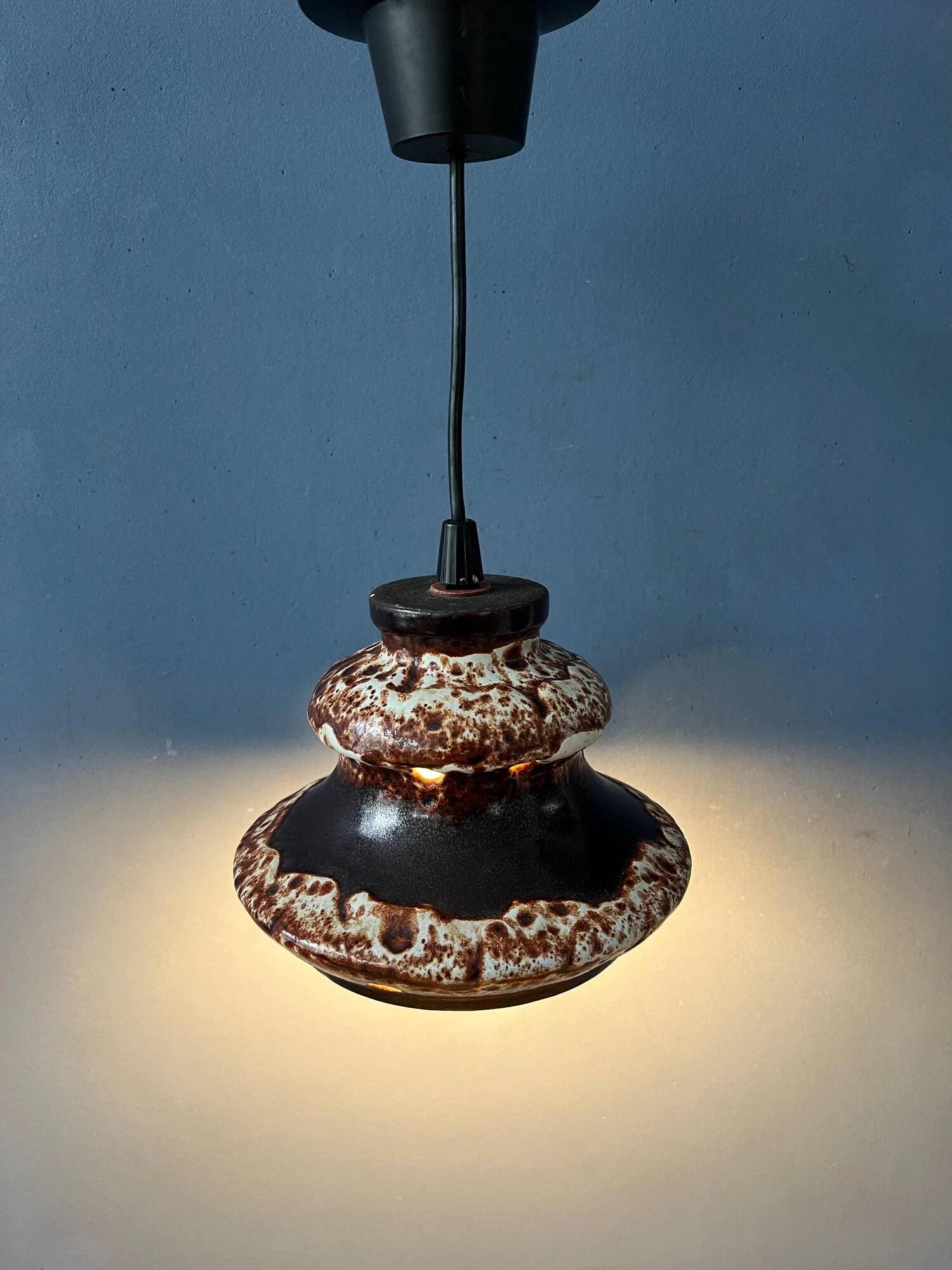 Brown and beige West Germany ceramic fat lava pendant lamp