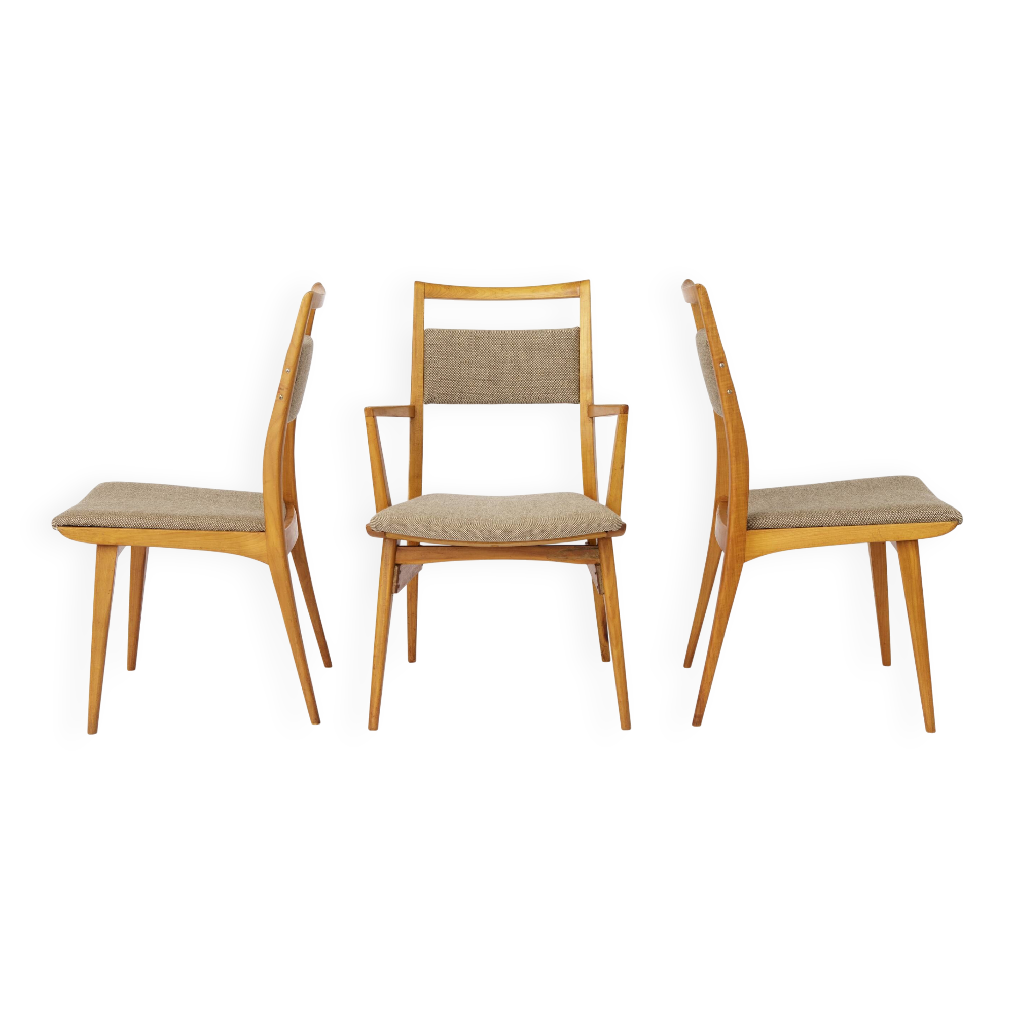 Set of 3 Vintage Beechwood Chairs, 2 Side & 1 Armchair, 1970s, Germany
