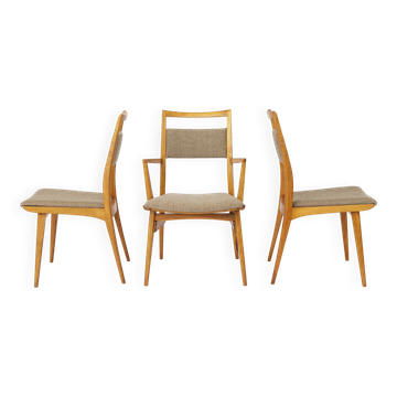 Ensemble de 3 chaises vintage en hêtre, 2 chaises de côté et 1 fauteuil, années 1970, Allemagne