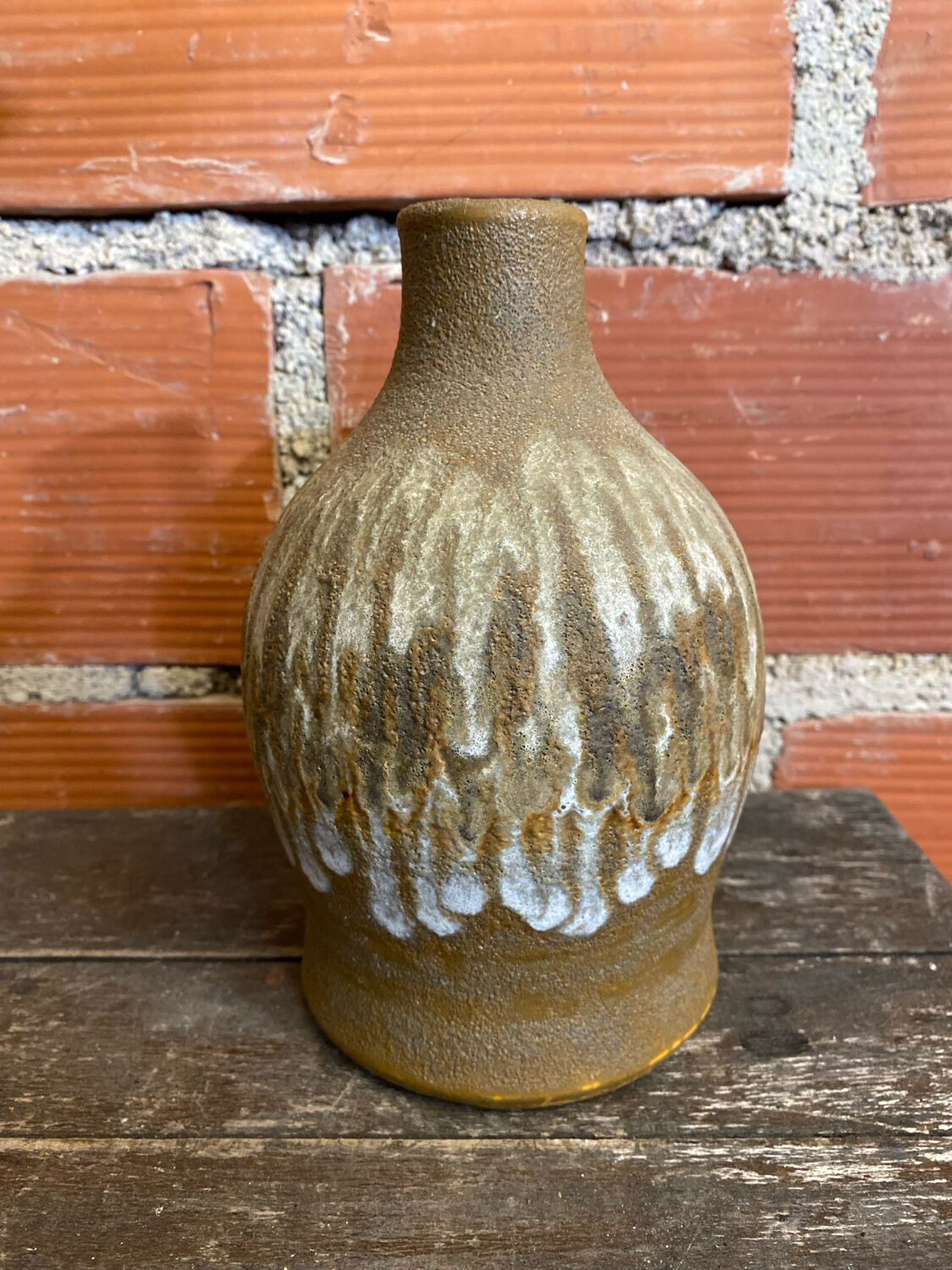 Vase Ancien Céramique Flammée Brune Années 70 Vintage