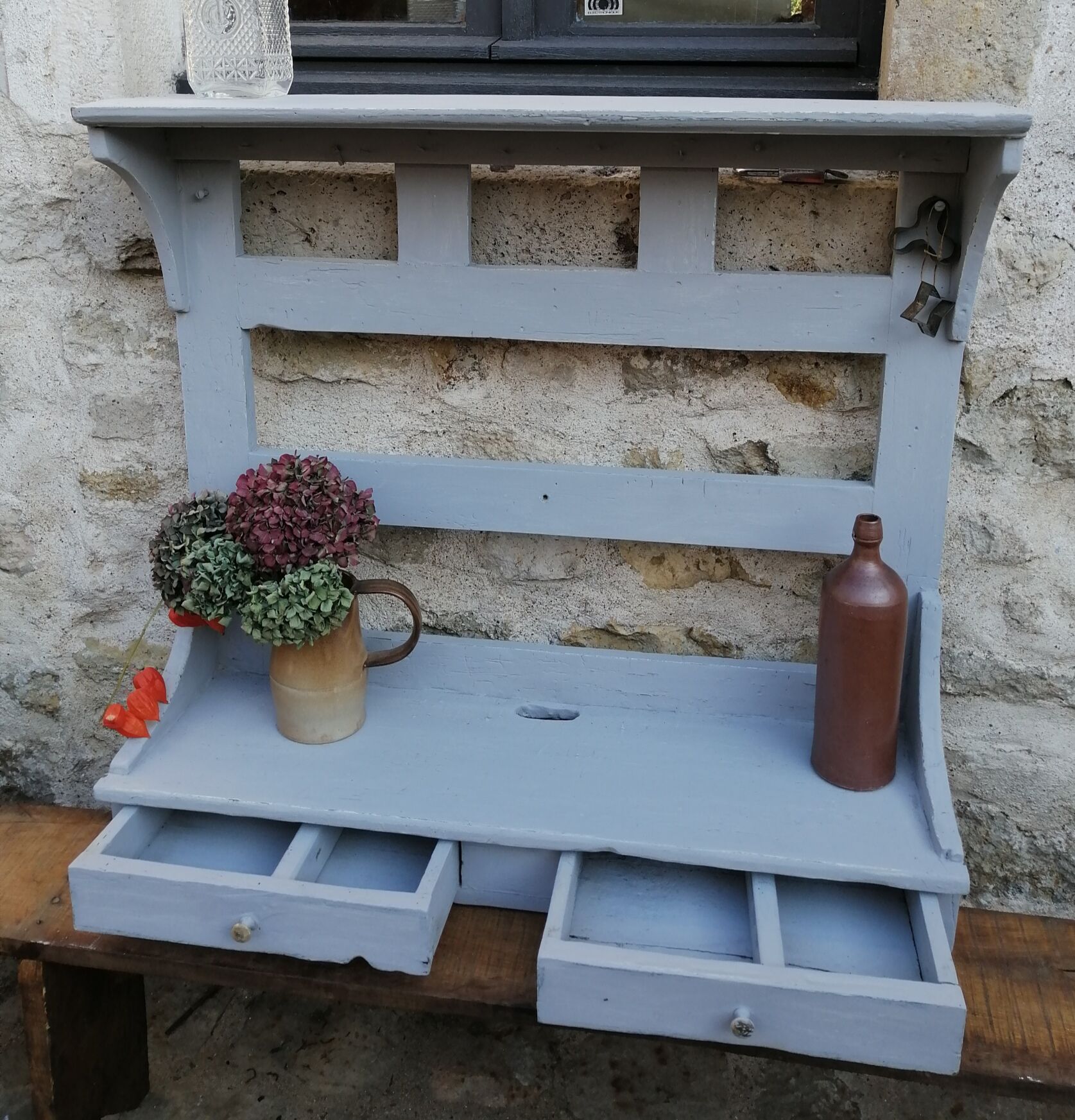 Wooden shelves with drawers