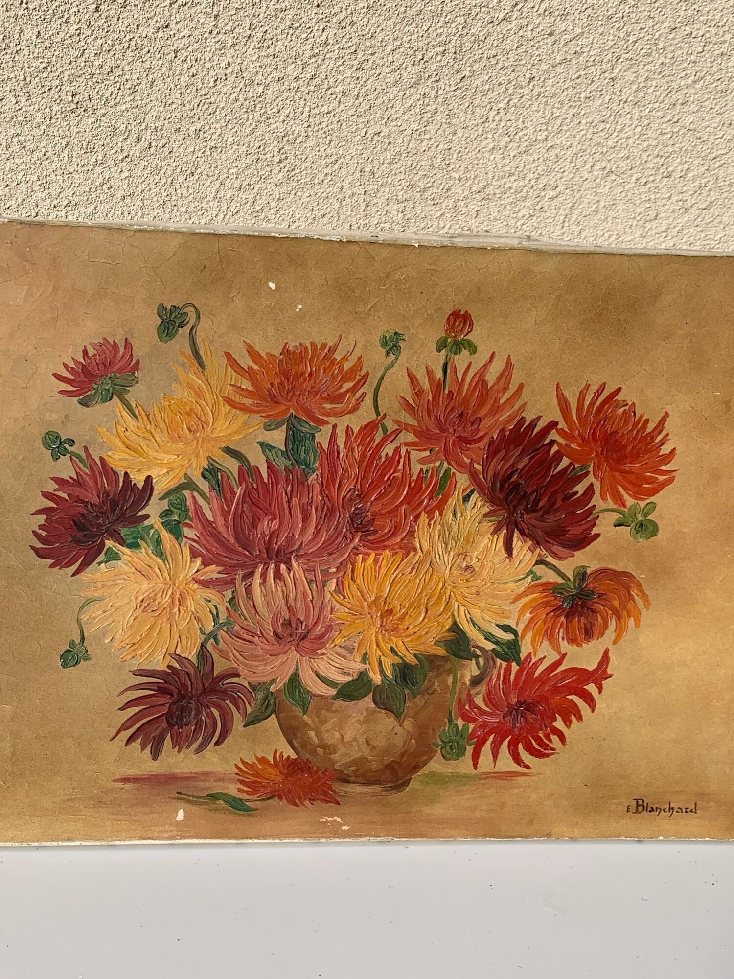 Painting the bouquet of vintage dahlias signed Blanchard
