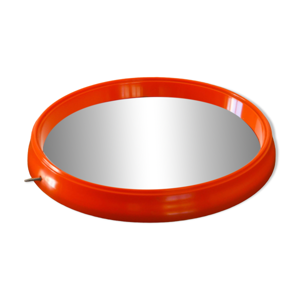 Petit miroir casquette en plexi orange, 1970