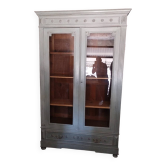 Old 2-door bookcase with chalk paint blue patina