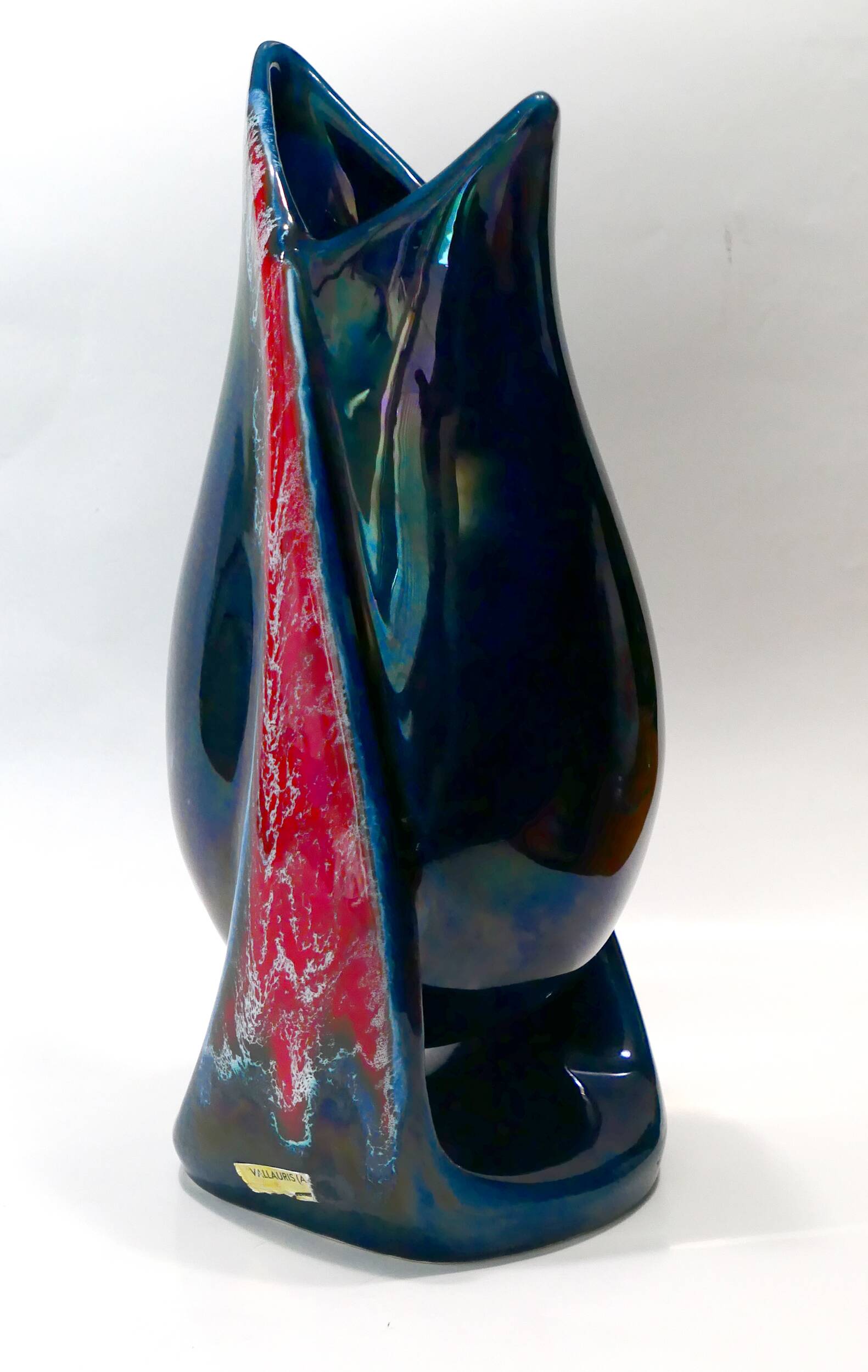 Vase Vallauris forme libre moderniste 1950-60 Bleu rouge