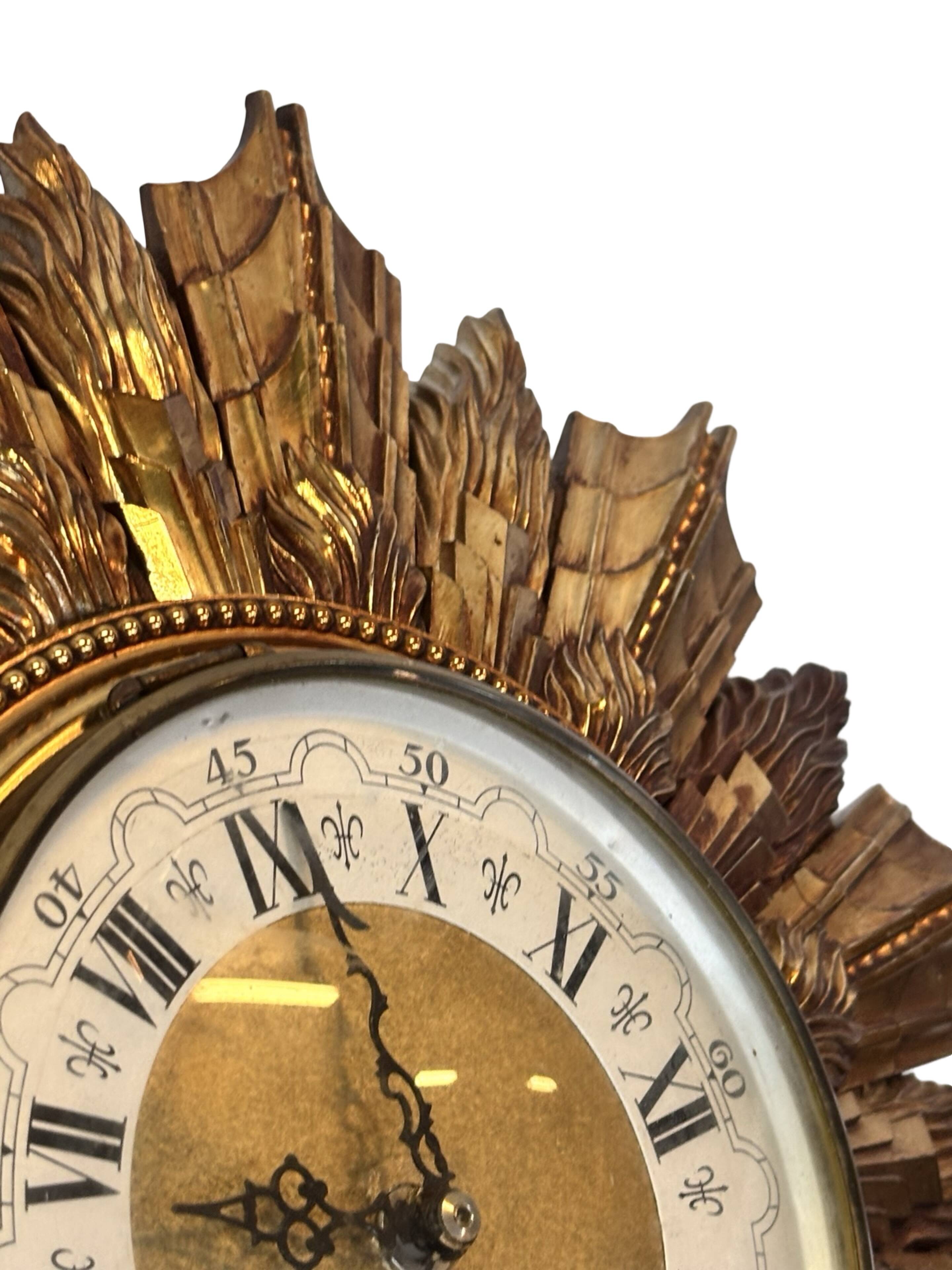 Vintage Hollywood Regency Goldleaf Sunburst Clock