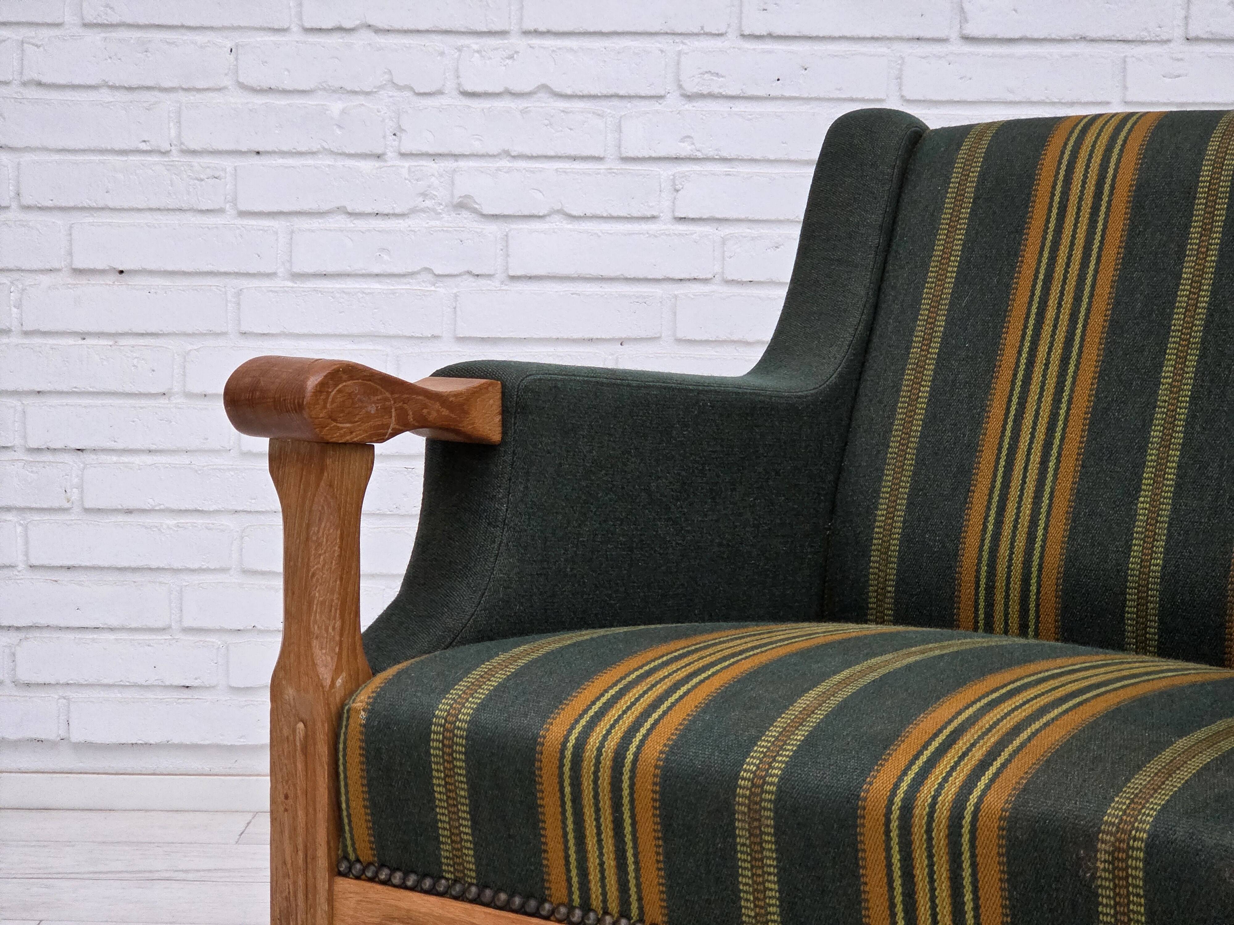 1970s, Danish armchair, green furniture wool, solid oak wood.
