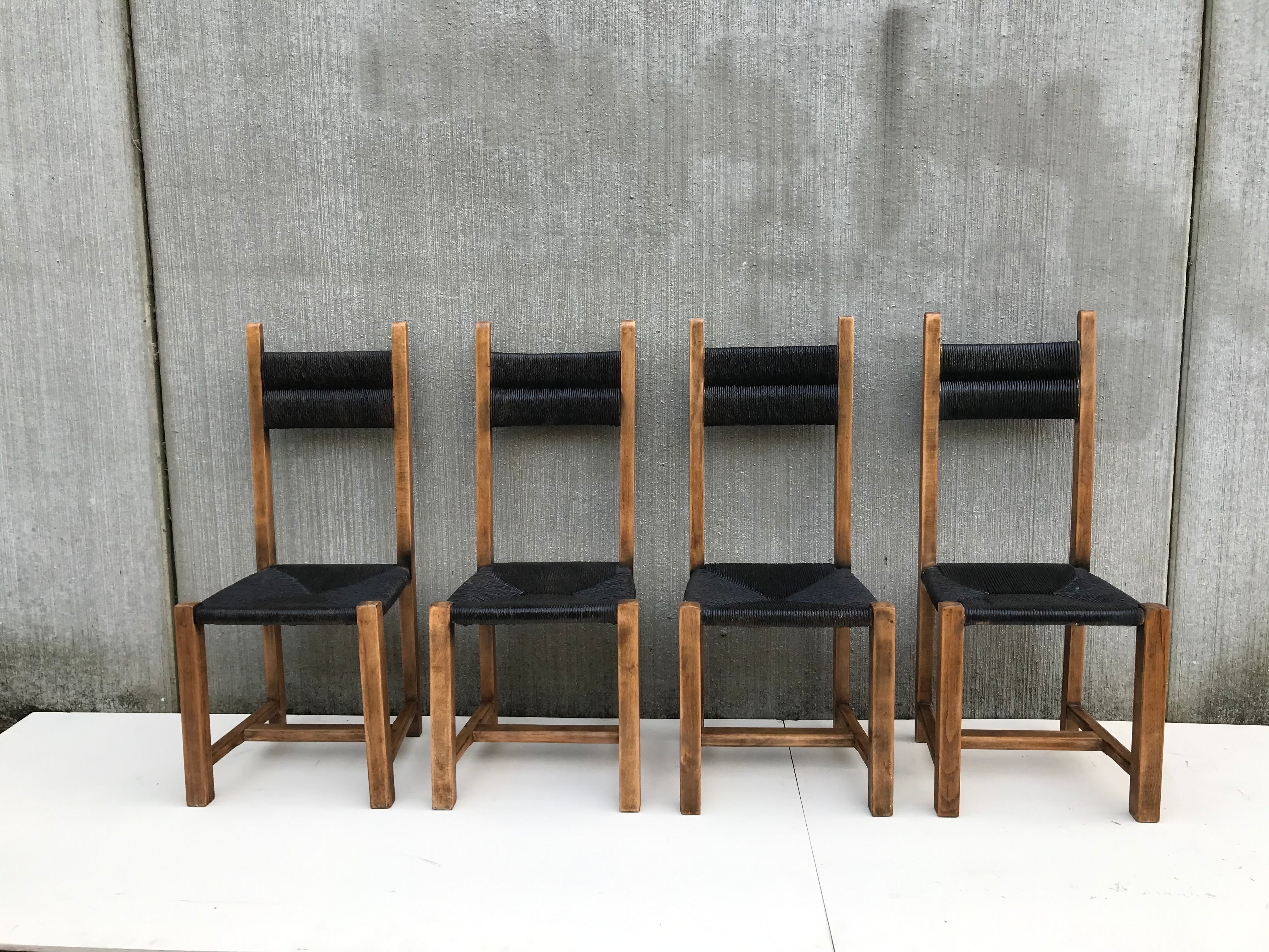 Suite of 4 straw chairs circa 1960