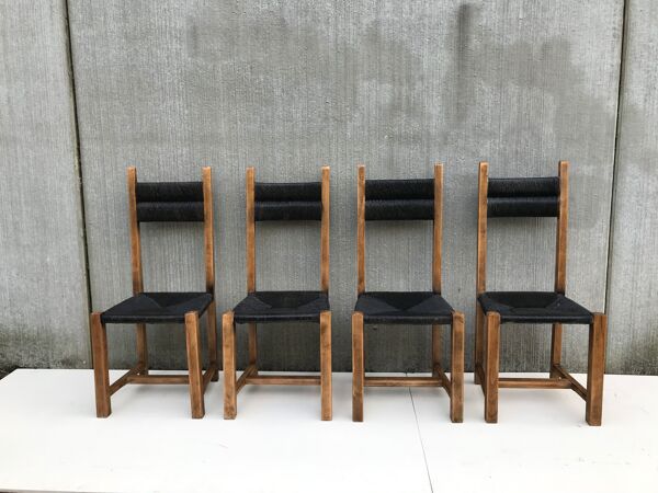 Suite de 4 chaises en paille circa 1960
