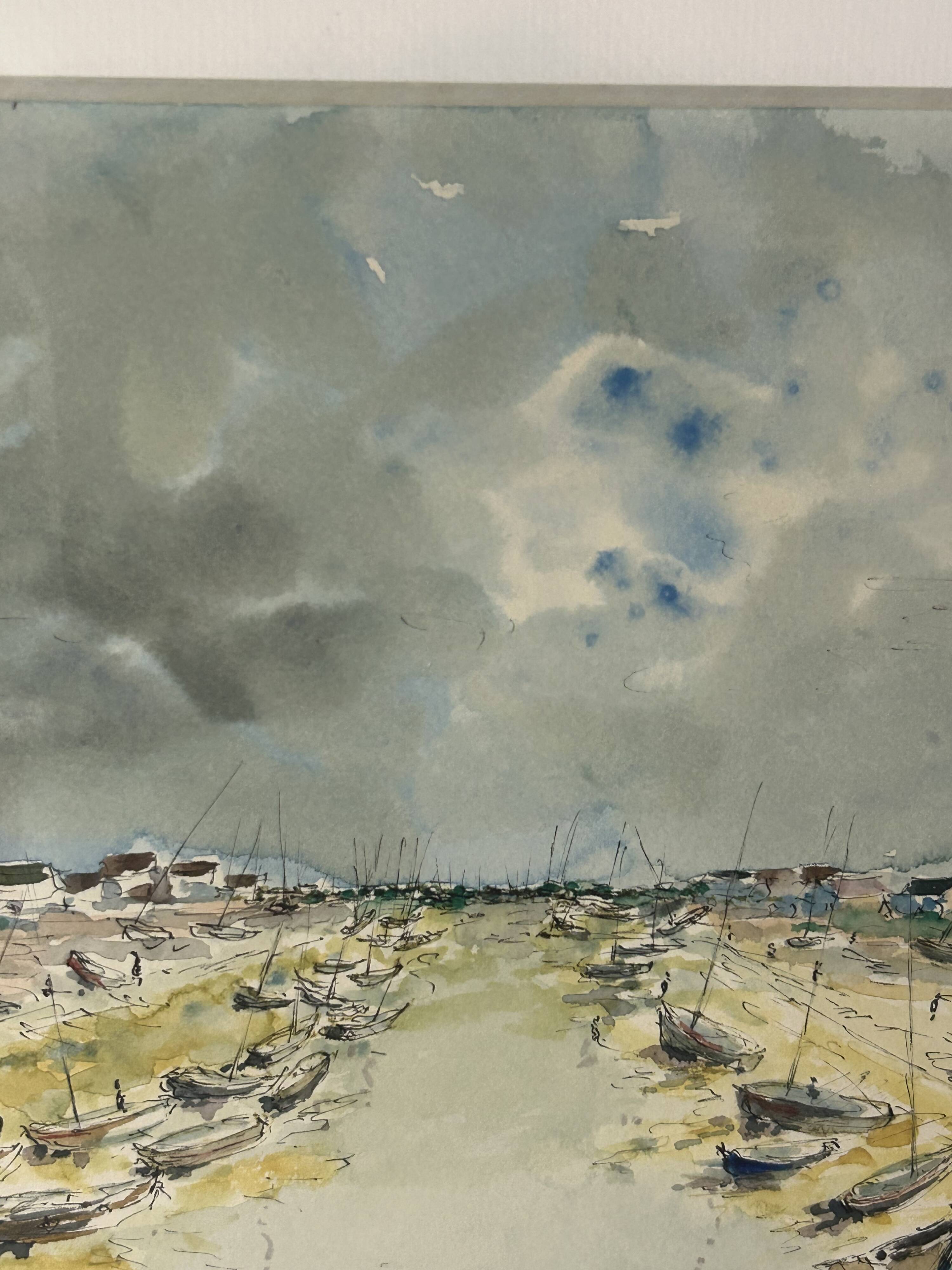 20th century Impressionist school - Vassaux - Marine watercolor - Noirmoutier