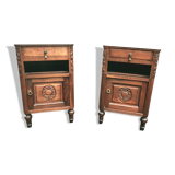 Solid oak and marble bedside tables
