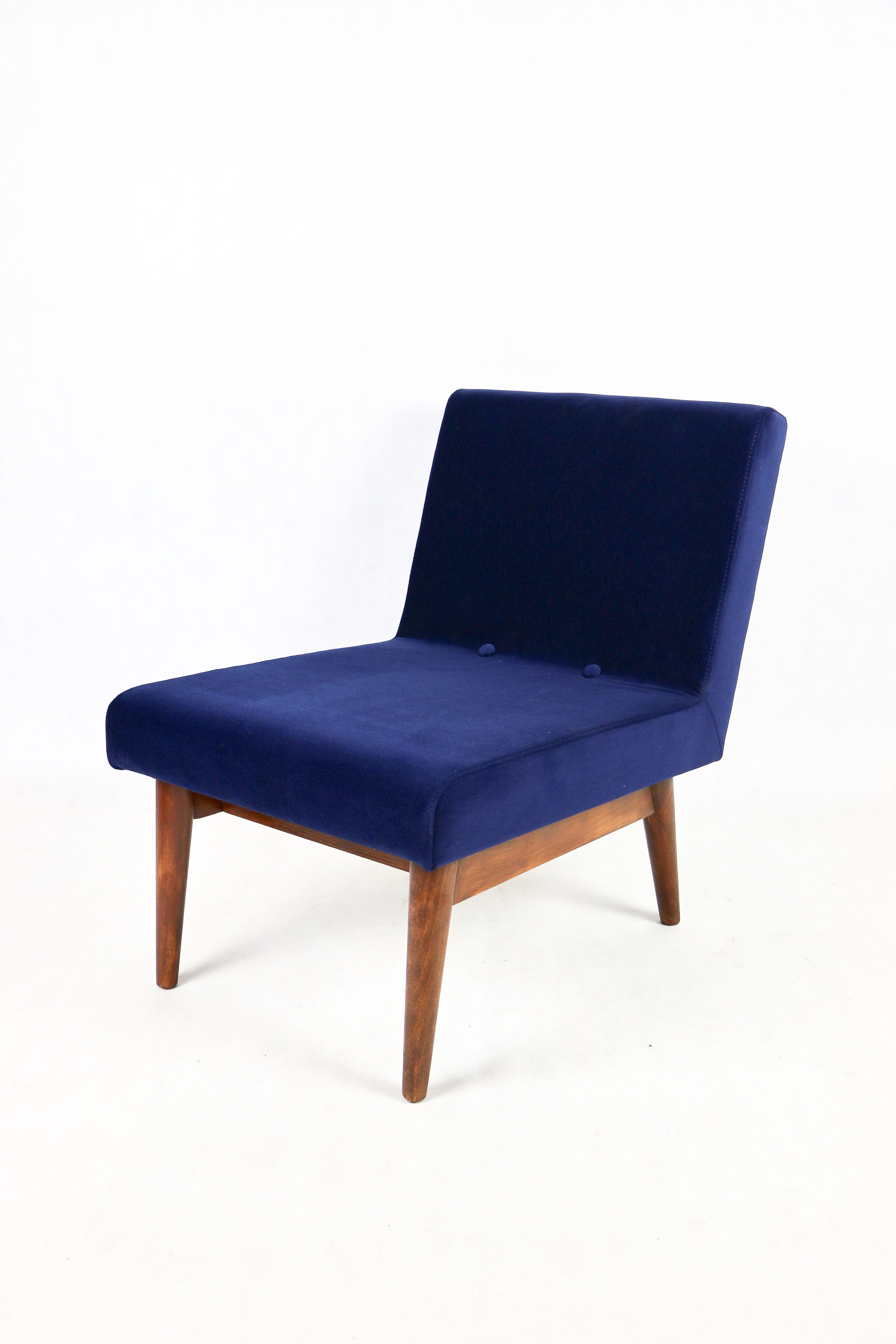 Dark blue velvet lounge chair, 1970s