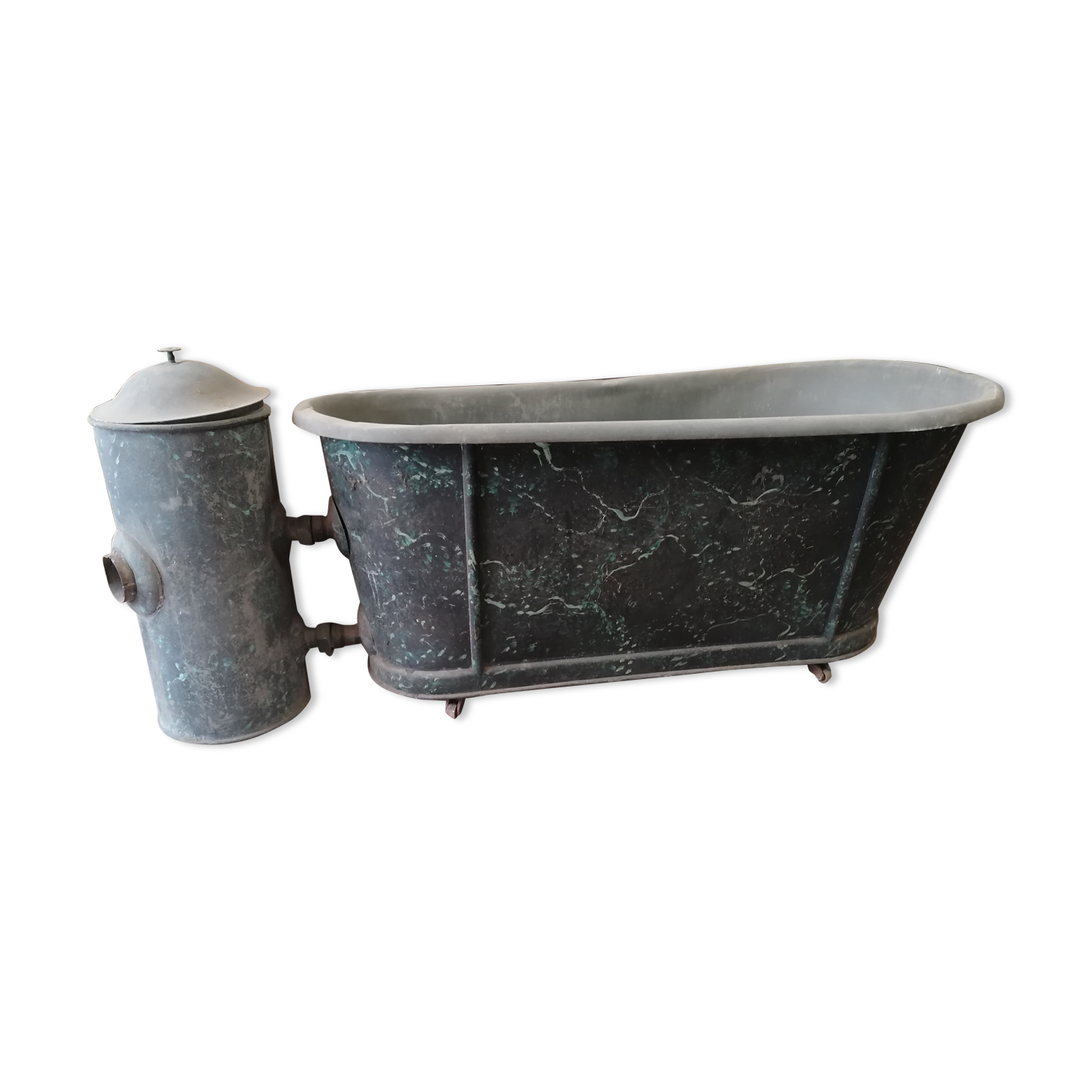 old bathtub with its stove