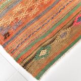 5x8 Green & Orange Striped Pattern Persian Kilim Rug, 155x250Cm