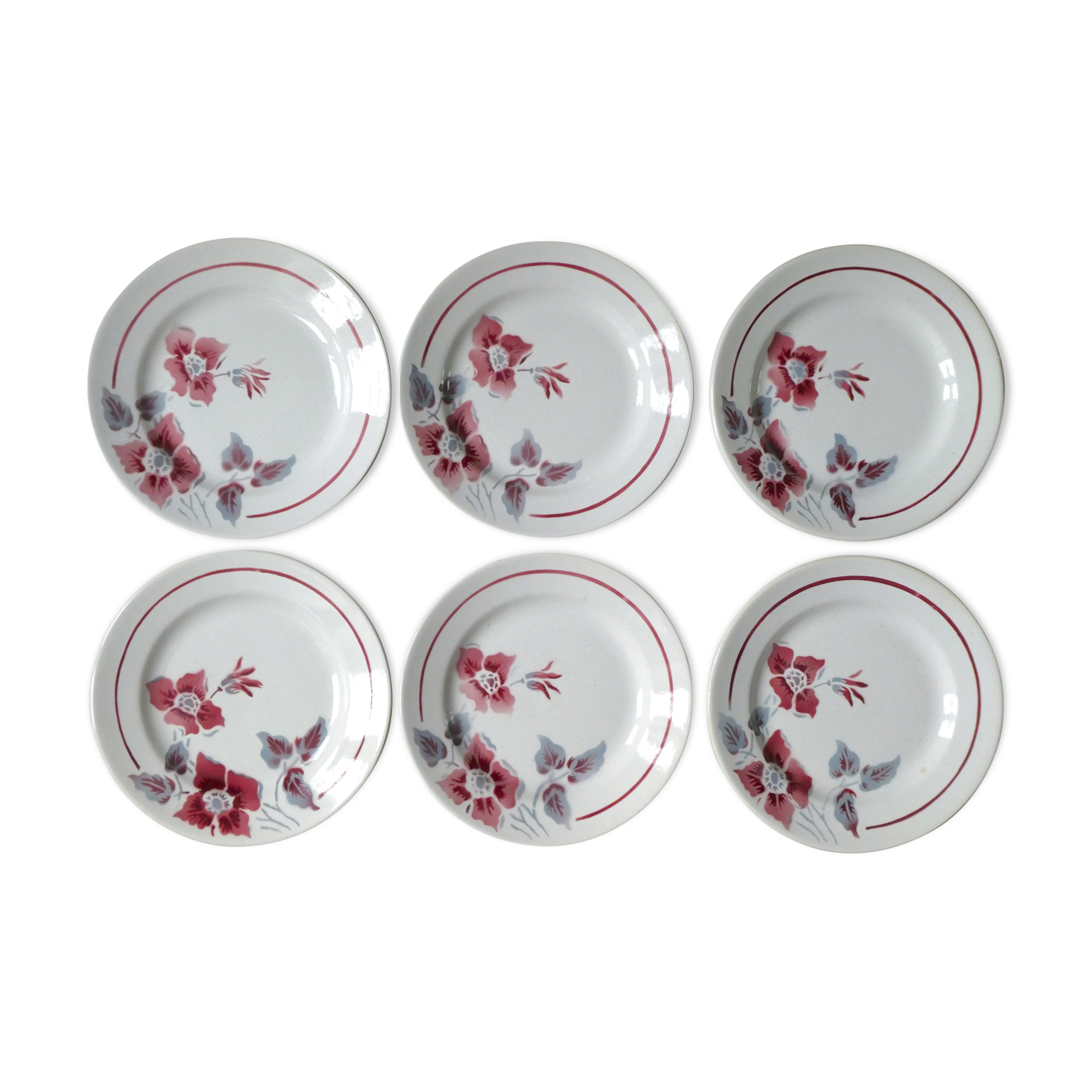 Lot of 6 to Digoin Sarreguemines dessert plates, model Clematis