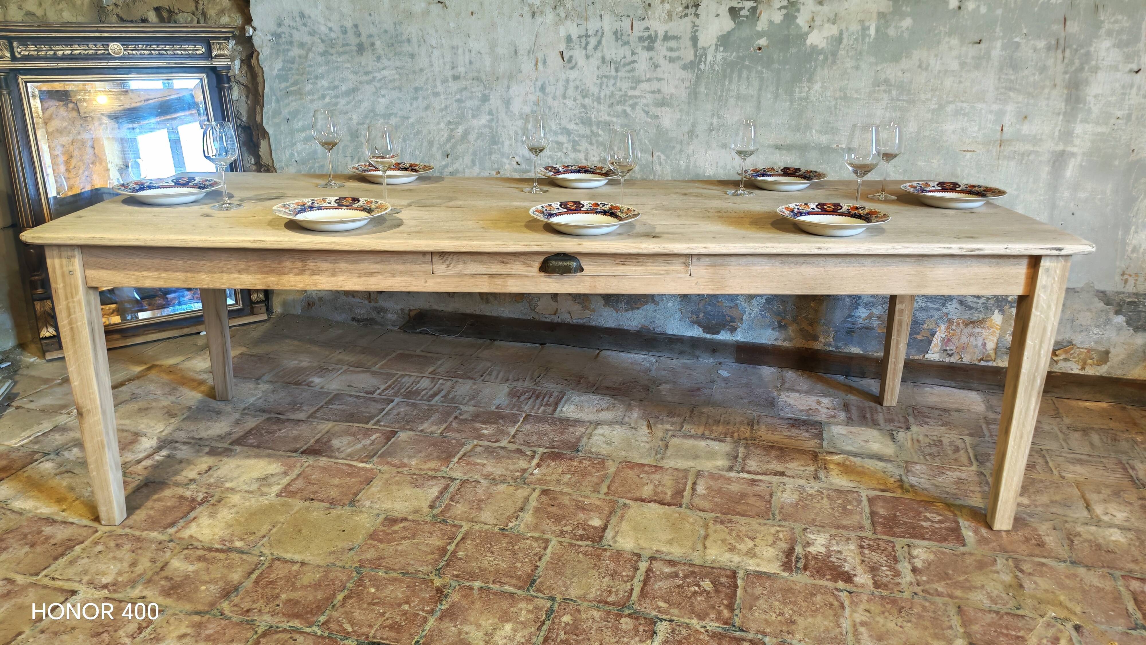 French solid oak farmhouse table 239x89 Raw patinated