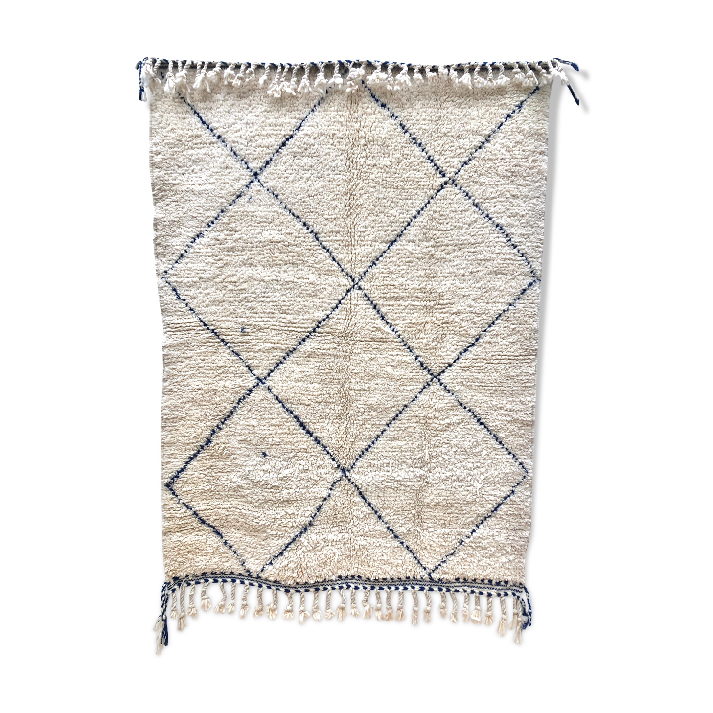 Moroccan Berber carpet Beni Ouarain with majorelle blue diamonds 1.89x1.38m