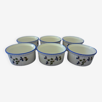 Suite of six porcelain ramekins decorated with barbels