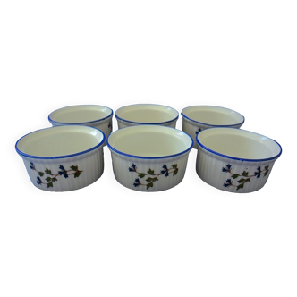 Suite of six porcelain ramekins decorated with barbels
