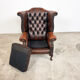 Vintage rustic dark brown leather chesterfield wingback armchair wassenaar