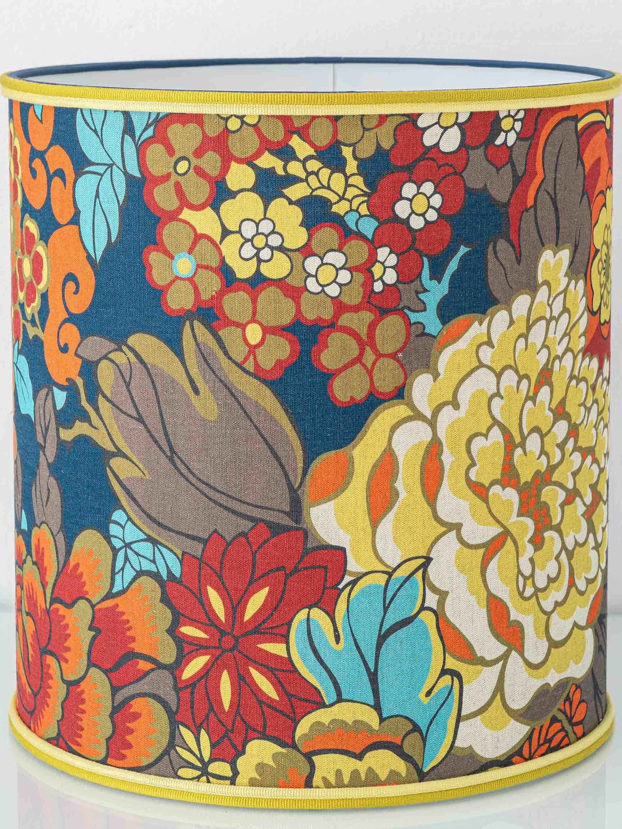 Lampe de table en céramique jaune espagnole, années 1960, abat-jour Liberty London rétro neuf