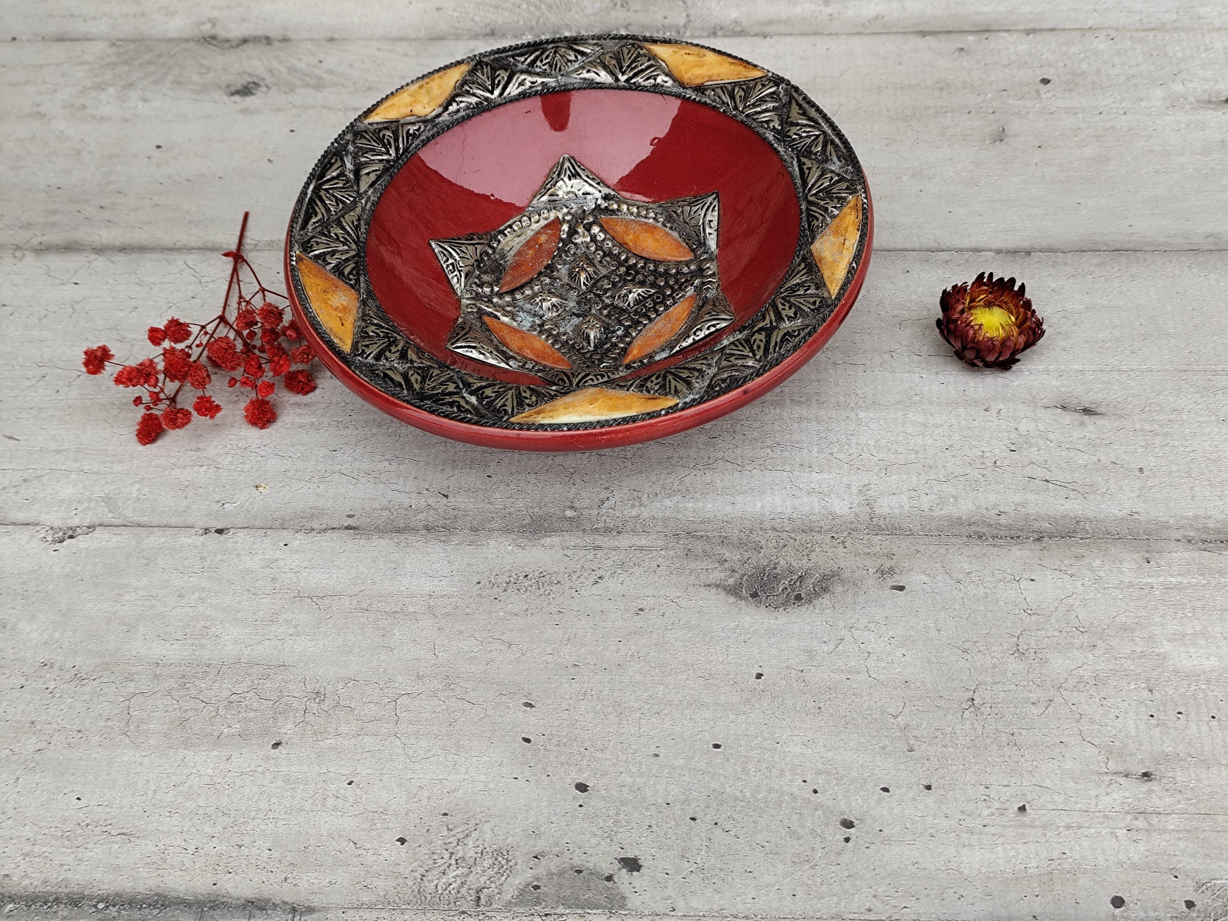 Vintage Moroccan ceramic and stone dish
