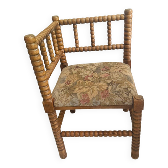 Chaise d'angle  vintage Art Déco en chêne  bobbin et tissus, circa 1930