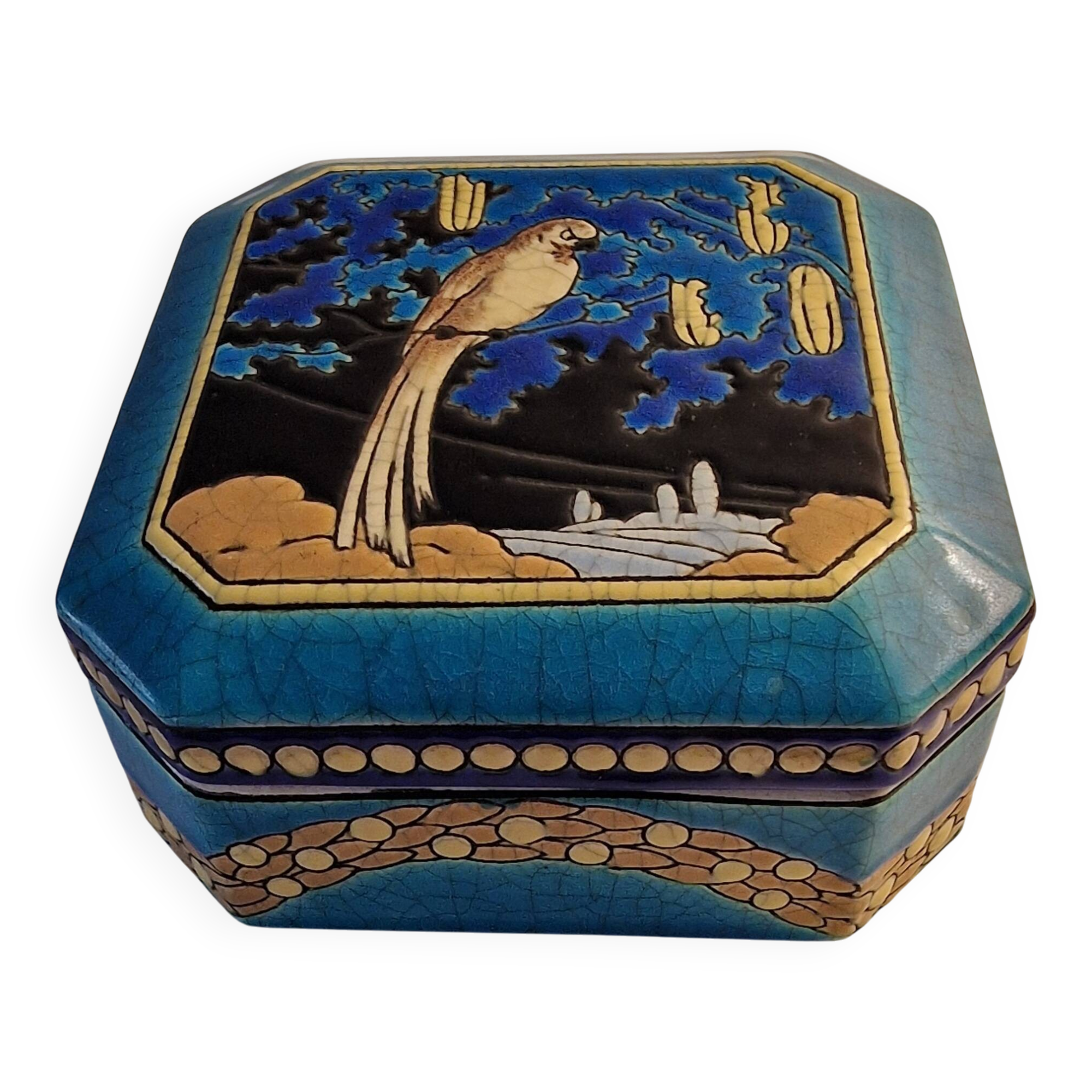 Large Longwy Art Deco bonbonnière 1925 – Cloisonné enamels – Decor per