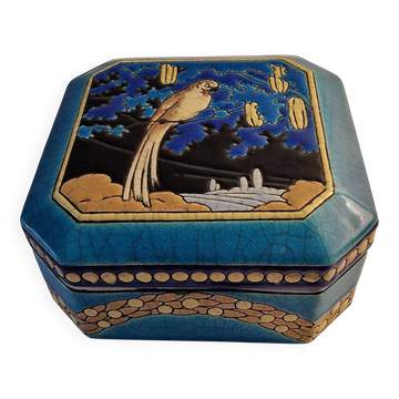 Grande bonbonnière Longwy Art Déco 1925 – Émaux cloisonnés – Décor per