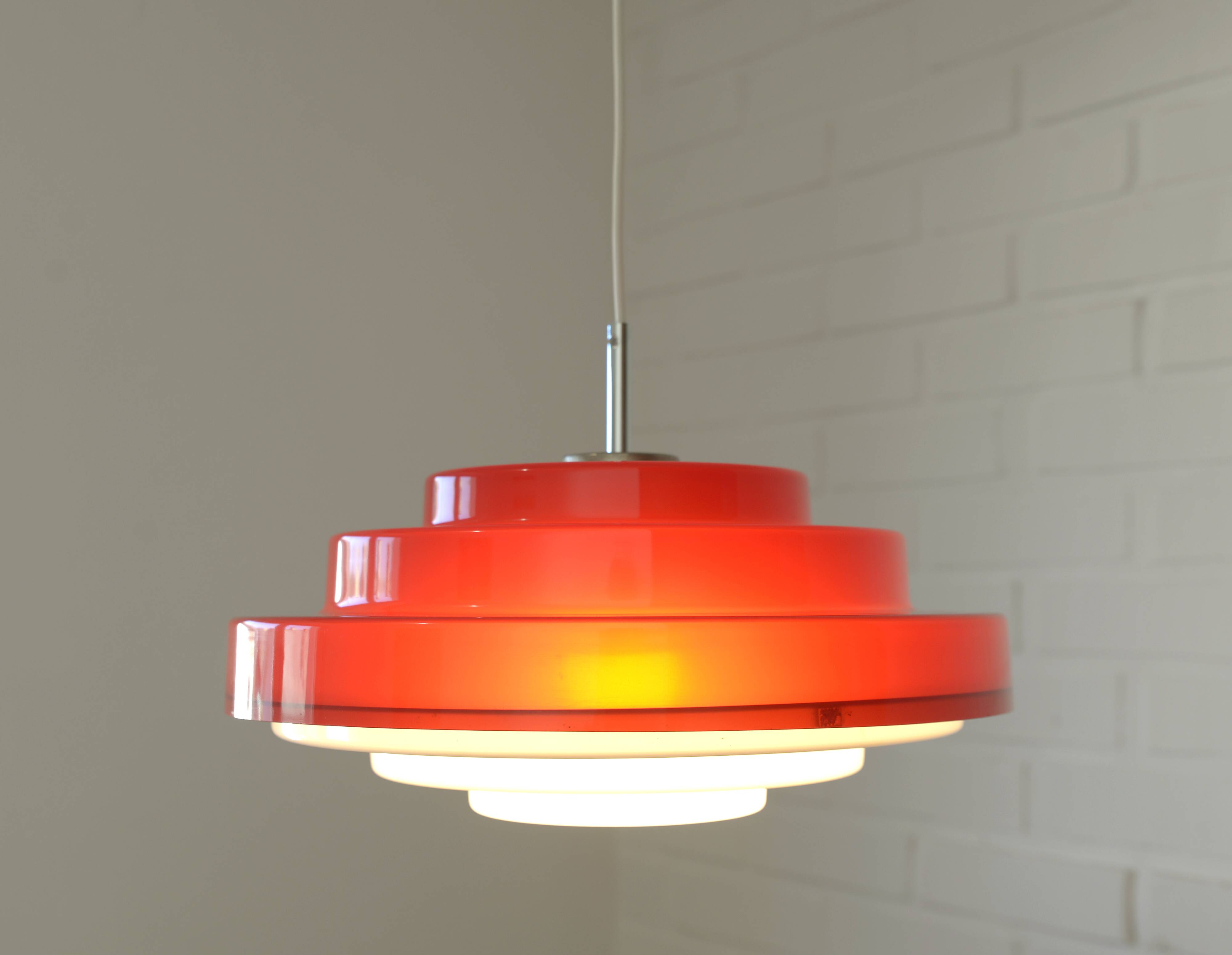 Vintage Scandinavian Design Hanging Lamp / Red Plastic Pendant Light 1970's