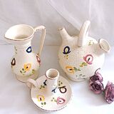 Carafe, gargoulette and candlestick artisanal pottery by Angèle de Poët-Laval