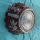 Red and transparent glass bowl with floral motifs and vintage wheat cobs