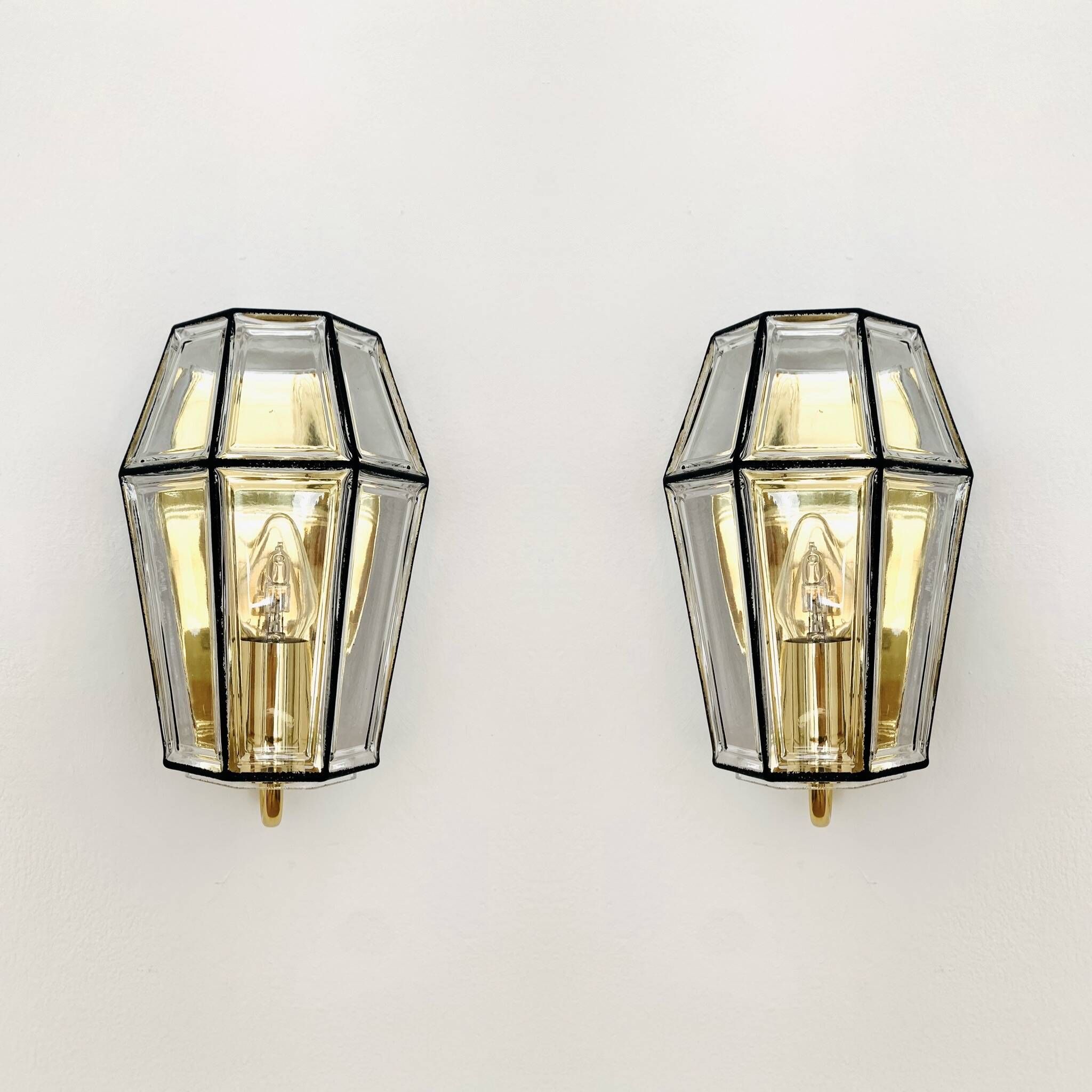 Set of 2 Glass Wall Lamps by Glashütte Limburg