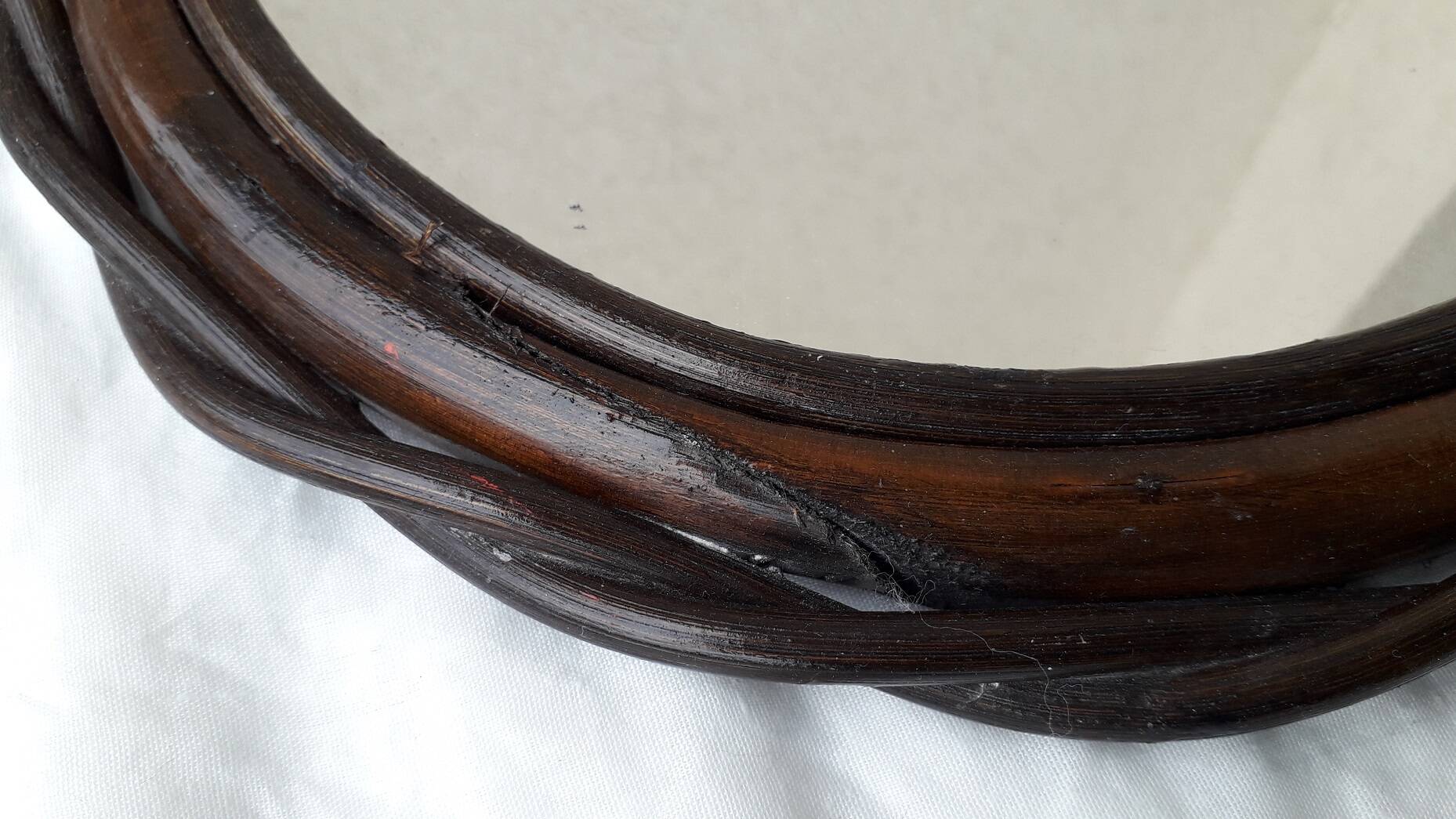 Wood and rattan mirror