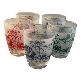 Ensemble de 5 verres colorés, années 1960