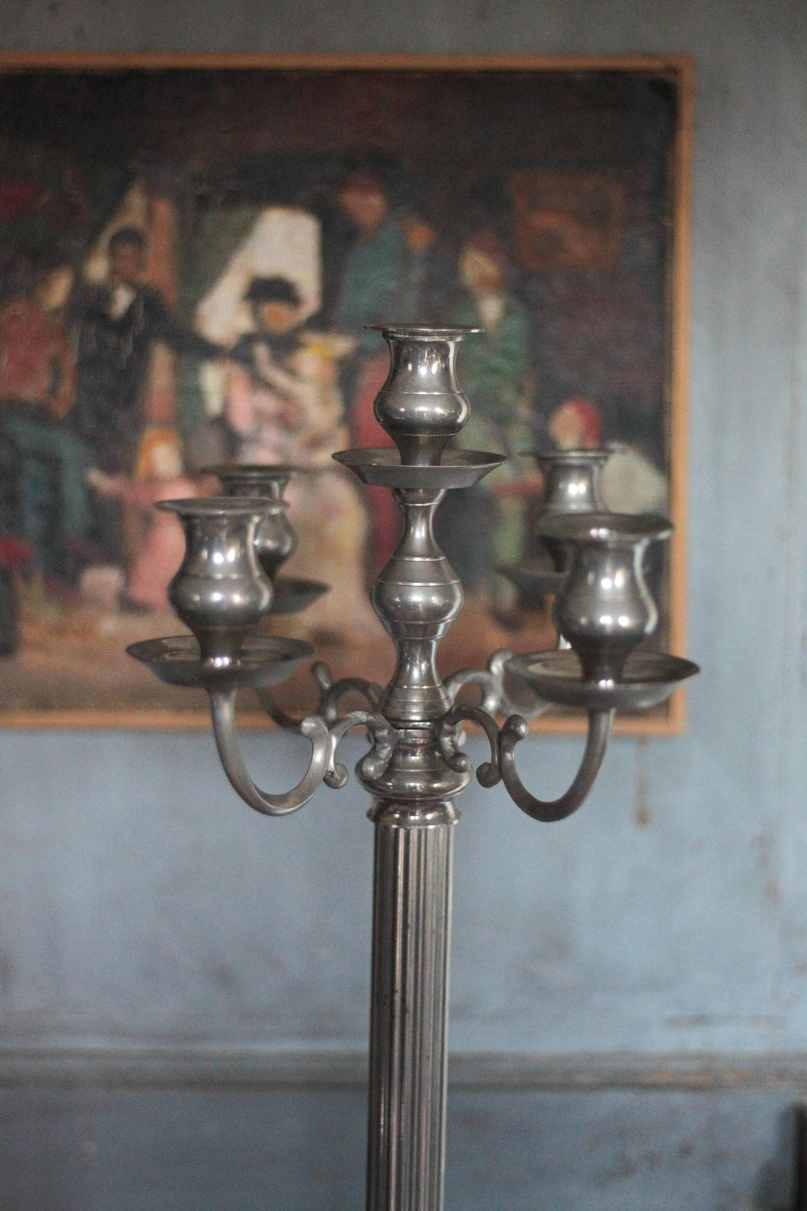 Chandelier with 5 lights, large candelabrum, candle holder, interior decoration.